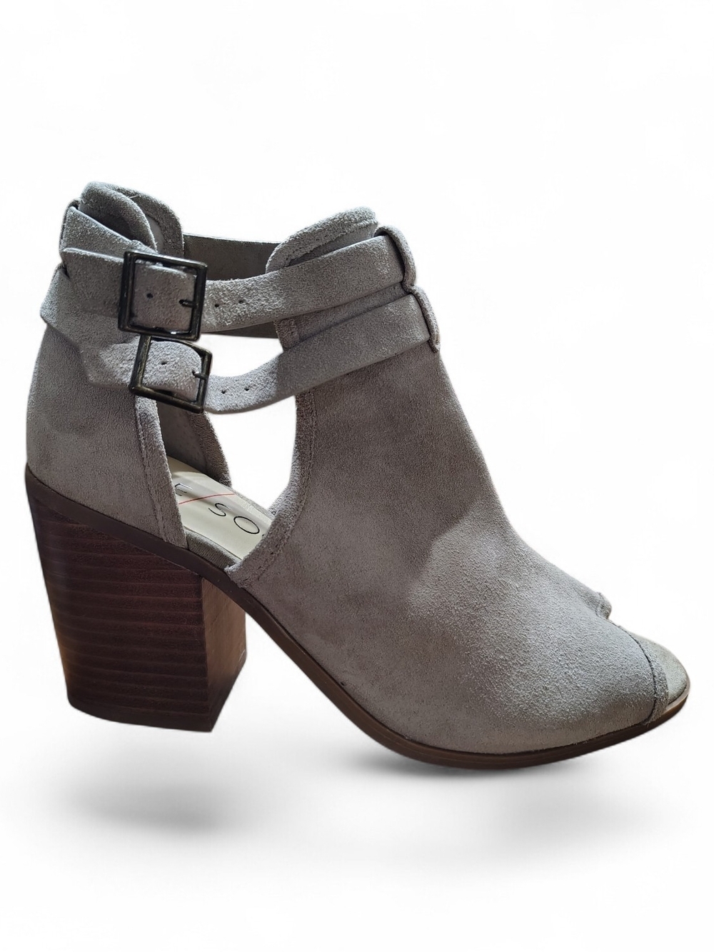 Sole Society Gray Suede Cutout Peep-Toe Block Heel Bootie